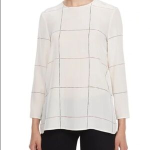 THEORY kuna 100% silk‎ blouse size small - cream windowpane